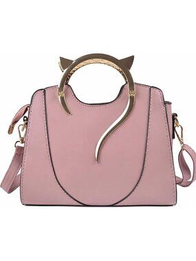 🎃Goth Cat Pink Top Handle Shoulder Bag Leather Gothic Handbag Crossbody Bag